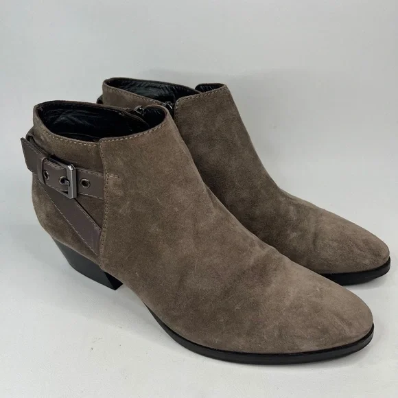 AQUATALIA Made in Italy 🇮🇹 LEATHER Farin Brushed Oil Suede Taupe Booties 8.5M